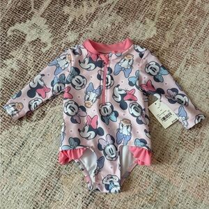 Disney Pink Minnie & Daisy Long-Sleeve One-Piece Swimsuit